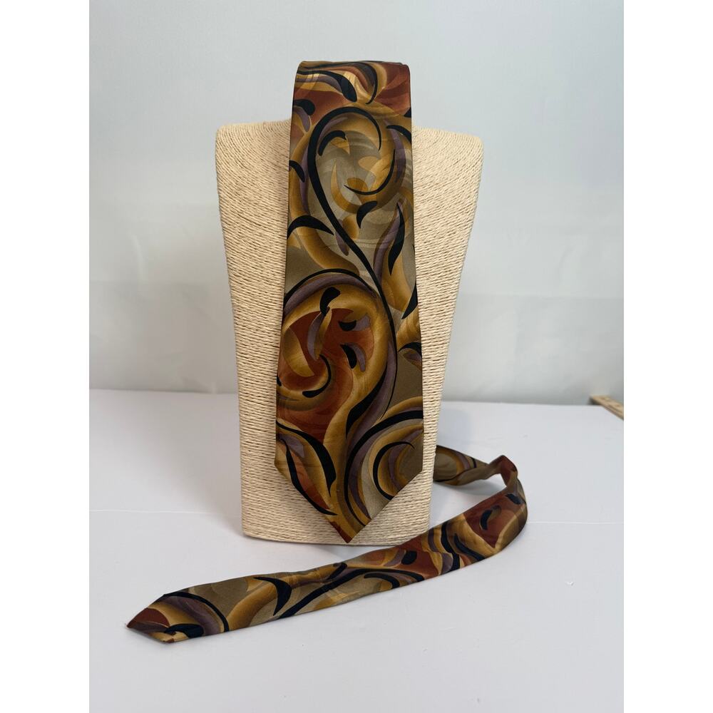 J Garcia Snail Garden Limited Edition Silk Tie Collection 43 Gold Brown Scroll